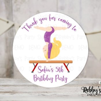 Gymnastic Girl Birthday Personalized Round Sticker