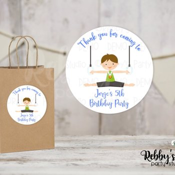 Gymnastic Boy Birthday Personalized Round Sticker