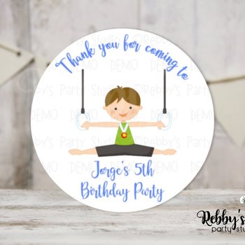 Gymnastic Boy Birthday Personalized Round Sticker