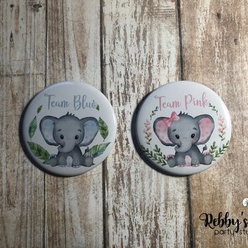Elephant Gender Reveal Buttons | Team Blue & Team Pink Baby Shower Pins