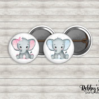 Grey Elephant Mini Pin Buttons – Pink, Blue, or Mixed Party Favor Packs (1 inch)