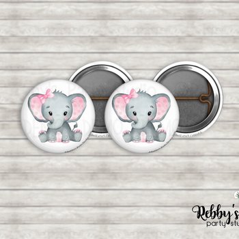 Grey Elephant Mini Pin Buttons – Pink, Blue, or Mixed Party Favor Packs (1 inch)