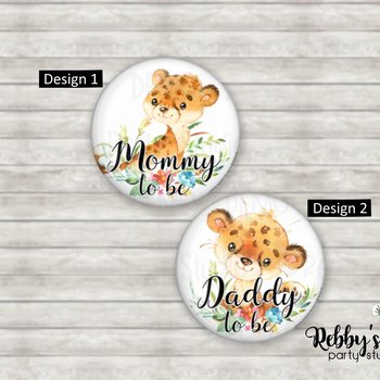 Cheetah Baby Shower Pin Button: Personalized Pinback Badge