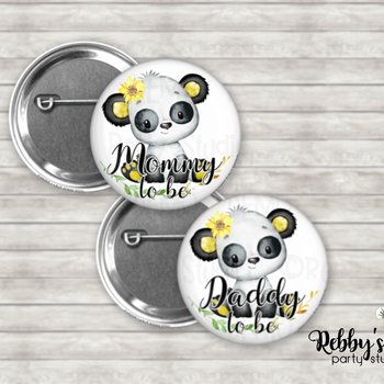 Sunflower Panda Baby Shower Pin: Personalized Button Badge