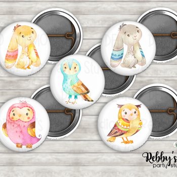 Woodland Animals Mini Buttons – Party Favor Packs (1 inch)