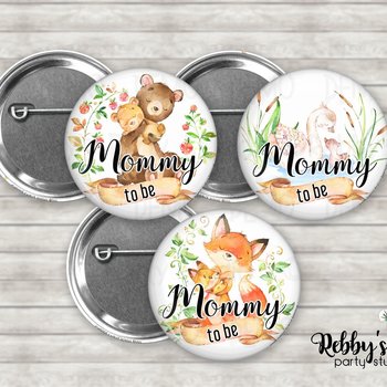 Woodland Baby Shower Pinback Button: Personalized Family Badge