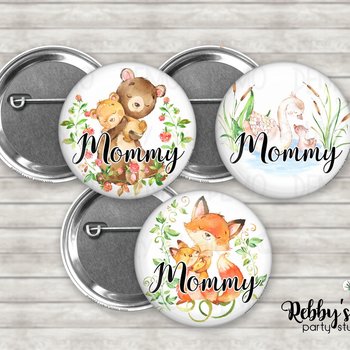 Woodland Baby Shower Pinback Button: Personalized Family Badge