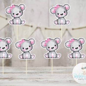 Girl Bear Theme  - Set of 12 Pink Bear with Bow Baby Shower Cupcake Toppers