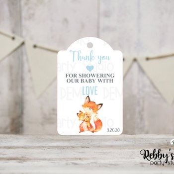Boy Fox Baby Shower Thank You Tags – Set of 12 Favor Tags with Twine