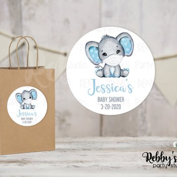 Elephant Baby Shower Stickers: Personalized Favor Stickers