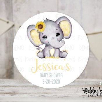 Baby Elephant Sunflower Baby Shower Personalized Round Sticker