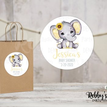 Baby Elephant Sunflower Baby Shower Personalized Round Sticker