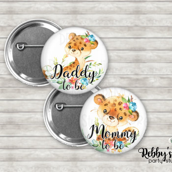Girl Cheetah Baby Shower Pin: Mommy To Be, Personalized Button Badge