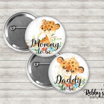 Cheetah Baby Shower Pin Button: Personalized Pinback Badge