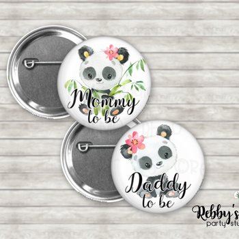 Girl Panda Baby Shower Pin: Personalized Family Button