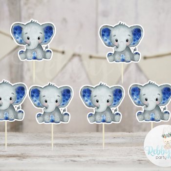 Boy Elephant Theme  - Set of 12 Navy Blue Elephant Baby Shower Cupcake Toppers