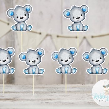 Boy Bear Theme  - Set of 12 Blue Bear Baby Shower Cupcake Toppers