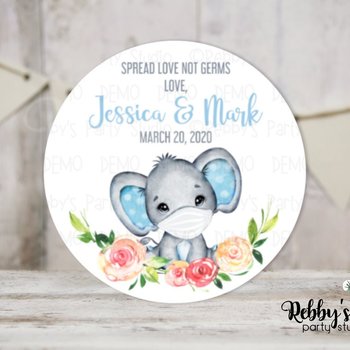 Blue Elephant Baby Shower Stickers: Personalized Favor Stickers