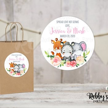Jungle Safari Baby Shower Pink Personalized Round Sticker