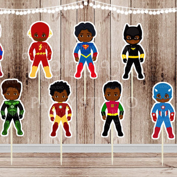 Superhero Boy Cupcake Toppers: African American Inspired, Set of 16