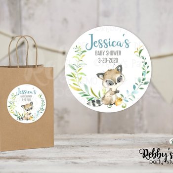 Raccoon Boy Baby Shower Personalized Round Sticker