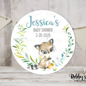 Raccoon Boy Baby Shower Personalized Round Sticker