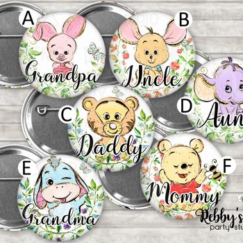 Classic Pooh Bear Baby Shower Pin Button: Personalized Character Badge