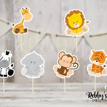 Baby Safari Animals Cupcake Toppers - Set of 12