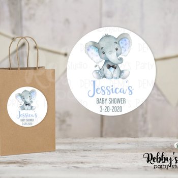 Baby Elephant Baby Shower Blue Personalized Round Sticker