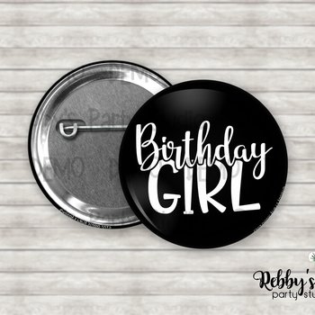 Birthday Girl Pin Back Button – Custom Color Party Badge