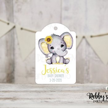 Sunflower Elephant Baby Shower Favor Tags - Set of 12