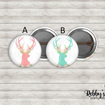Floral Deer Antlers Mini Pin Buttons – Party Favor Packs (1 inch)