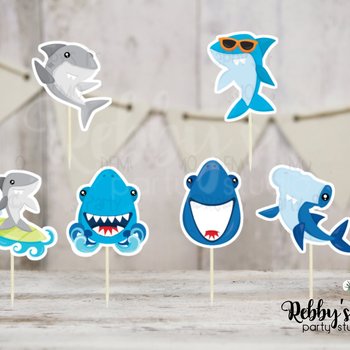 Shark Party - Set of 12 Shark Cupcake Toppers