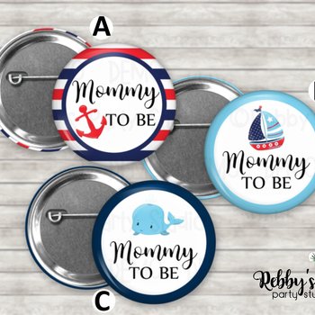 Nautical Baby Shower Pin Button: Personalized Family Name Badge
