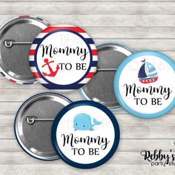 Nautical Baby Shower Pin Button: Personalized Family Name Badge
