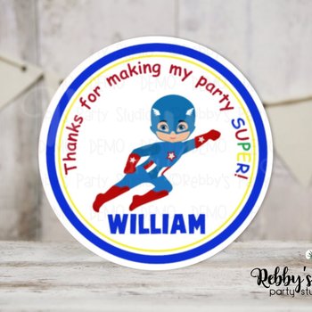 Super Hero Captain Birthday Personalized Round Sticker