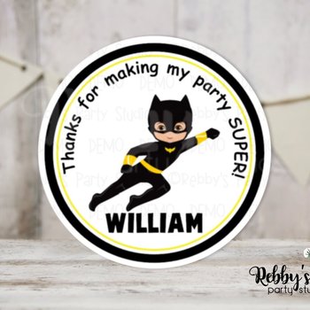 Superhero Bat Boy Birthday Personalized Round Sticker