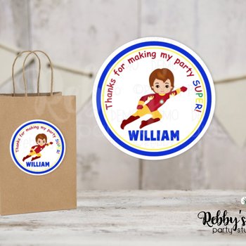 Super Hero Iron Boy Birthday Personalized Round Sticker