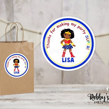 Super Hero Wonder Girl Birthday Personalized Round Sticker