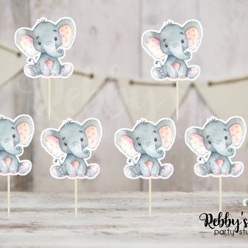 Girl Elephant Theme  - Set of 12 Pink Peach Elephant Baby Shower Cupcake Toppers