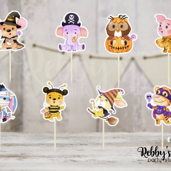 Halloween Theme - Set of 16 Bear and Friends in Costumes Cupcake Toppers
