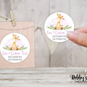 Giraffe Baby Shower Personalized Round Sticker