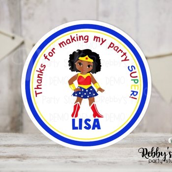 Super Hero Wonder Girl Birthday Personalized Round Sticker