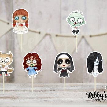 Cute Horror Movie Cupcake Toppers - Halloween Party Decorations (Set of 12)