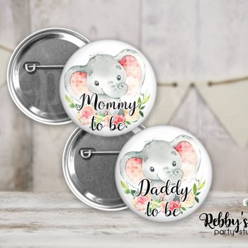Pink Elephant Baby Shower Pin: Personalized Family Name Badge