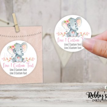 Baby Elephant Baby Shower Pink Personalized Round Sticker