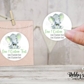 Bow Tie Elephant Baby Shower Personalized Round Sticker