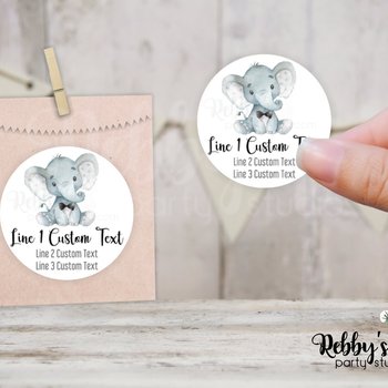 Bow Tie Elephant Baby Shower Personalized Round Sticker