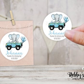 Elephant Baby Shower Blue Personalized Round Sticker