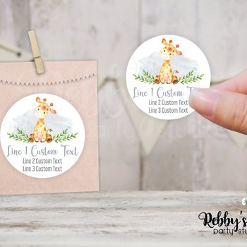 Giraffe Baby Shower Grey Personalized Round Sticker